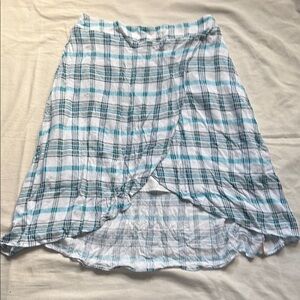 a.n.a Blue and White Wrap Midi Skirt with Asymmetrical Hem